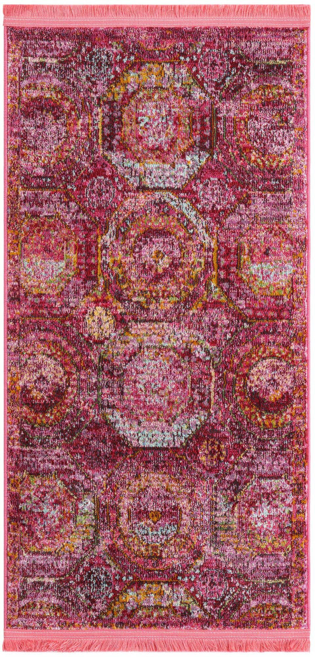 Pink 2' 2 x 4' 1 Baracoa Runner Area Rug 100% Polypropylene Distressed Vintage Living Dining Room Office Traditional Carpet for Sale at Rug Engine