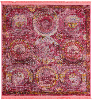 Pink 4' 1 x 4' 1 Baracoa Square Area Rug 100% Polypropylene Distressed Vintage Living Dining Room Office Traditional Carpet for Sale at Rug Engine