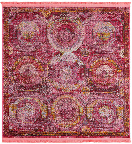 Pink 4' 1 x 4' 1 Baracoa Square Area Rug 100% Polypropylene Distressed Vintage Living Dining Room Office Traditional Carpet for Sale at Rug Engine