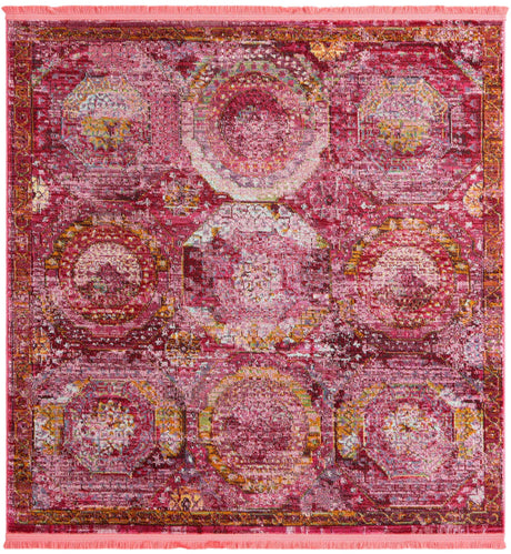 Pink 5' 3 x 5' 3 Baracoa Square Area Rug 100% Polypropylene Distressed Vintage Living Dining Room Office Traditional Carpet for Sale at Rug Engine