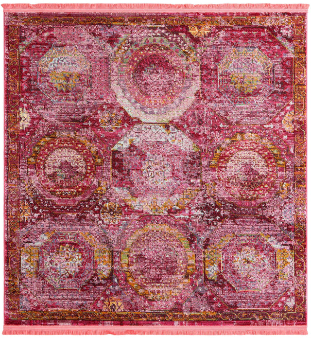 Pink 5' 3 x 5' 3 Baracoa Square Area Rug 100% Polypropylene Distressed Vintage Living Dining Room Office Traditional Carpet for Sale at Rug Engine
