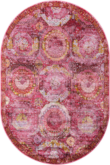 Pink 5' 5 x 8' Baracoa Oval Area Rug 100% Polypropylene Distressed Vintage Living Dining Room Office Traditional Carpet for Sale at Rug Engine