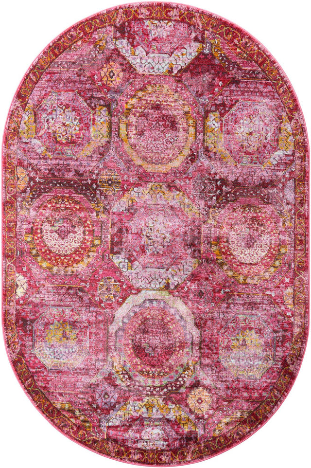 Pink 5' 5 x 8' Baracoa Oval Area Rug 100% Polypropylene Distressed Vintage Living Dining Room Office Traditional Carpet for Sale at Rug Engine