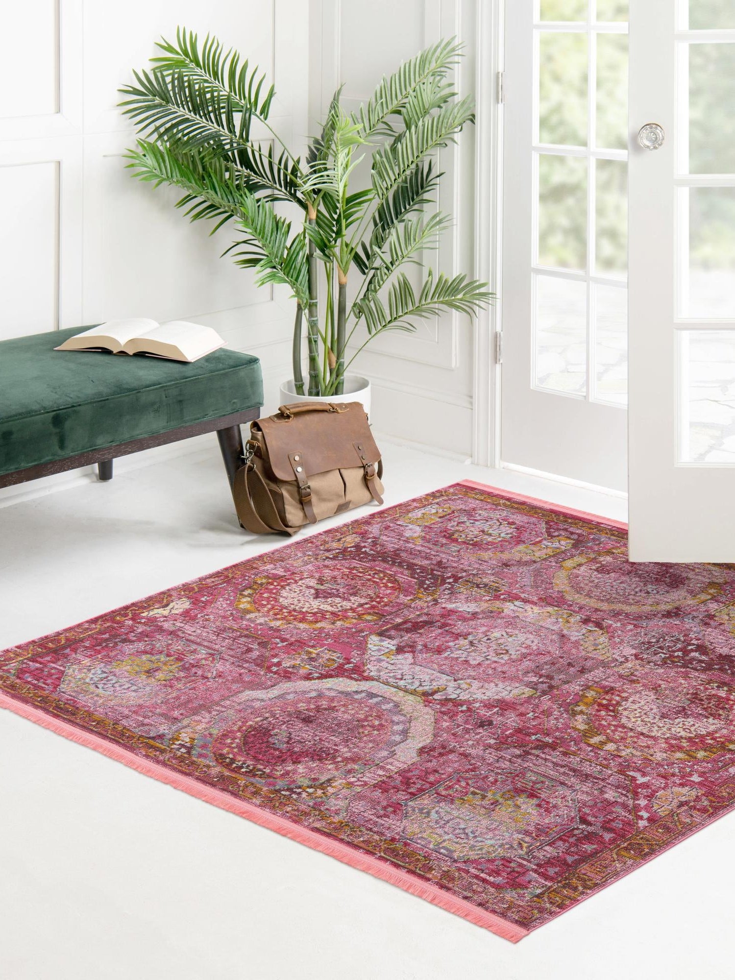 Pink 6' 1 x 6' 1 Baracoa Square Area Rug 100% Polypropylene Distressed Vintage Living Dining Room Office Traditional Carpet for Sale at Rug Engine