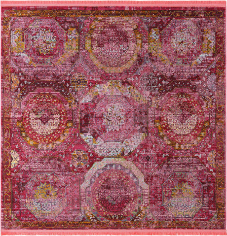 Pink 6' 1 x 6' 1 Baracoa Square Area Rug 100% Polypropylene Distressed Vintage Living Dining Room Office Traditional Carpet for Sale at Rug Engine
