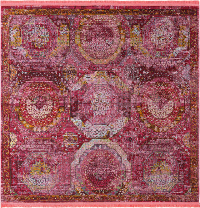 Pink 6' 1 x 6' 1 Baracoa Square Area Rug 100% Polypropylene Distressed Vintage Living Dining Room Office Traditional Carpet for Sale at Rug Engine