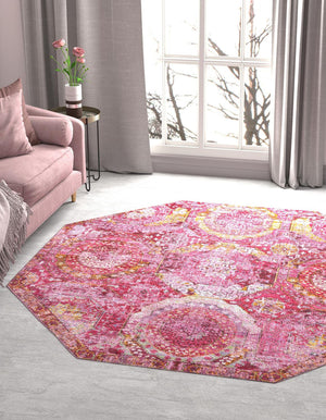Pink 7' 1 x 7' 1 Baracoa Octagon Area Rug 100% Polypropylene Distressed Vintage Living Dining Room Office Traditional Carpet for Sale at Rug Engine