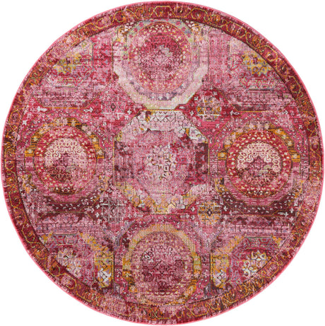 Pink 7' 1 x 7' 1 Baracoa Round Area Rug 100% Polypropylene Distressed Vintage Living Dining Room Office Traditional Carpet for Sale at Rug Engine