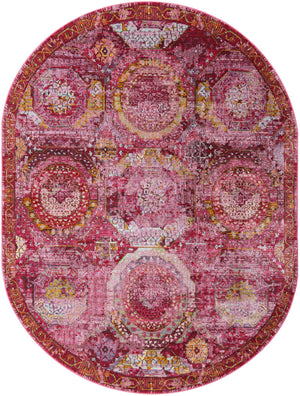 Pink 7' 10 x 10' Baracoa Oval Area Rug 100% Polypropylene Distressed Vintage Living Dining Room Office Traditional Carpet for Sale at Rug Engine