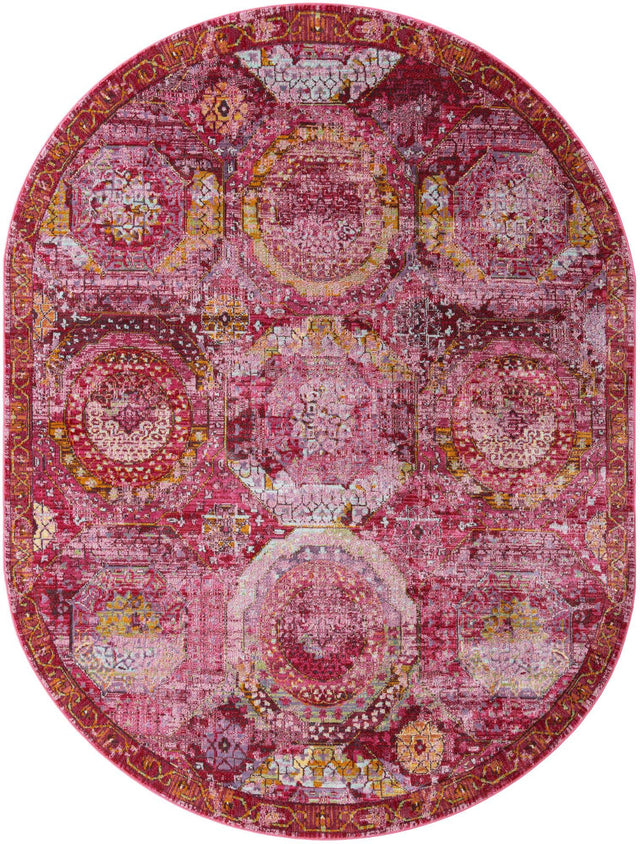 Pink 7' 10 x 10' Baracoa Oval Area Rug 100% Polypropylene Distressed Vintage Living Dining Room Office Traditional Carpet for Sale at Rug Engine