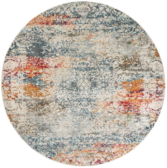 Cream 10' x 10' Baracoa Round Area Rug 100% Polypropylene Distressed Vintage Living Dining Room Office Traditional Carpet for Sale at Rug Engine