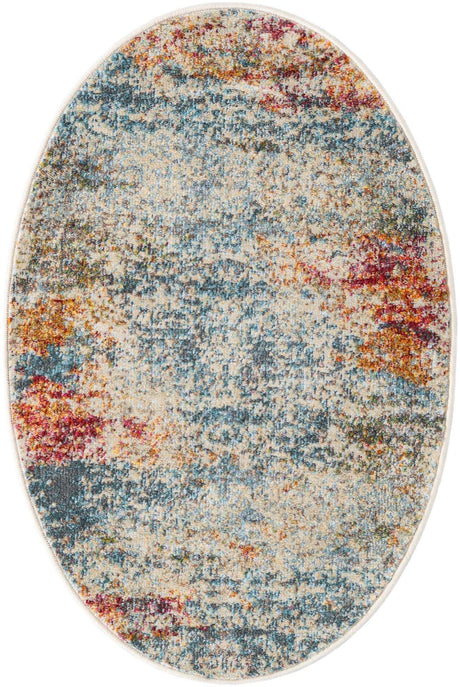 Cream 2' x 3' 1 Baracoa Oval Area Rug 100% Polypropylene Distressed Vintage Living Dining Room Office Traditional Carpet for Sale at Rug Engine
