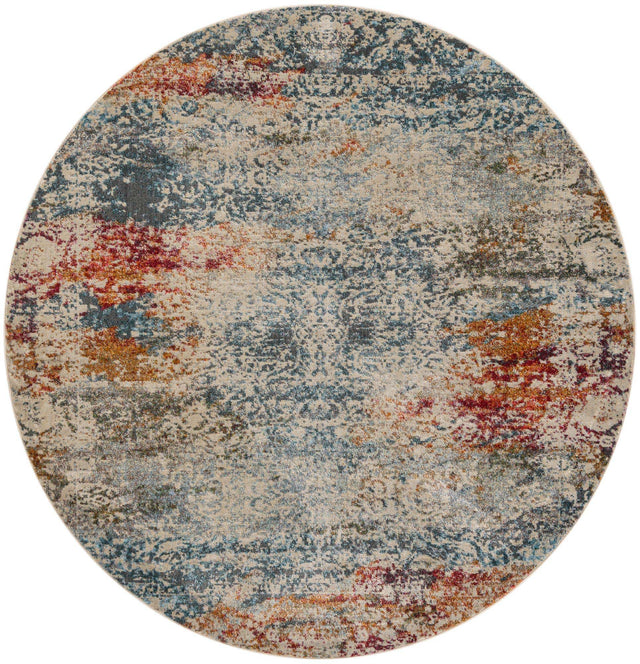 Cream 7' 1 x 7' 1 Baracoa Round Area Rug 100% Polypropylene Distressed Vintage Living Dining Room Office Traditional Carpet for Sale at Rug Engine