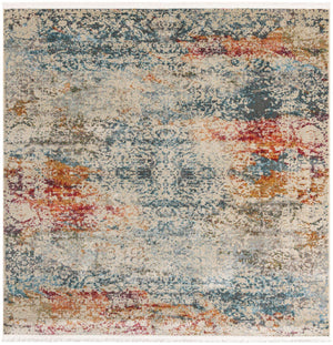 Cream 7' 1 x 7' 1 Baracoa Square Area Rug 100% Polypropylene Distressed Vintage Living Dining Room Office Traditional Carpet for Sale at Rug Engine