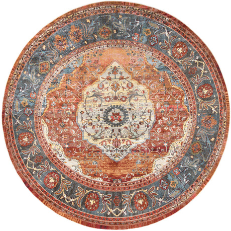 Rust Red 10' x 10' Baracoa Round Area Rug 100% Polypropylene Distressed Vintage Living Dining Room Office Traditional Carpet for Sale at Rug Engine