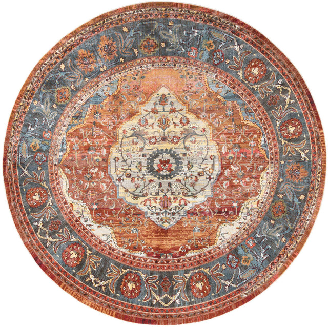 Rust Red 10' x 10' Baracoa Round Area Rug 100% Polypropylene Distressed Vintage Living Dining Room Office Traditional Carpet for Sale at Rug Engine