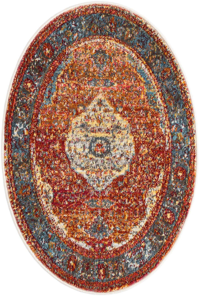 Rust Red 2' x 3' 1 Baracoa Oval Area Rug 100% Polypropylene Distressed Vintage Living Dining Room Office Traditional Carpet for Sale at Rug Engine