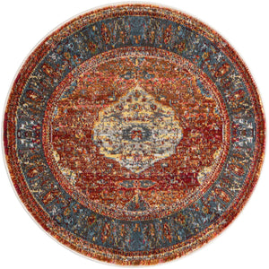 Rust Red 3' 3 x 3' 3 Baracoa Round Area Rug 100% Polypropylene Distressed Vintage Living Dining Room Office Traditional Carpet for Sale at Rug Engine