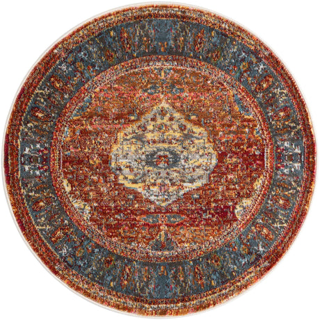 Rust Red 3' 3 x 3' 3 Baracoa Round Area Rug 100% Polypropylene Distressed Vintage Living Dining Room Office Traditional Carpet for Sale at Rug Engine