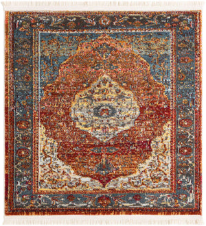 Rust Red 3' 3 x 3' 3 Baracoa Square Area Rug 100% Polypropylene Distressed Vintage Living Dining Room Office Traditional Carpet for Sale at Rug Engine