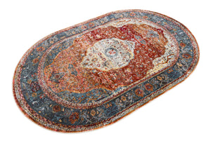 Rust Red 4' 1 x 6' 1 Baracoa Oval Area Rug 100% Polypropylene Distressed Vintage Living Dining Room Office Traditional Carpet for Sale at Rug Engine