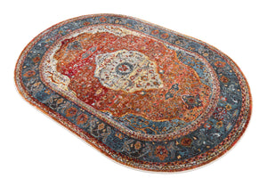 Rust Red 4' 1 x 6' 1 Baracoa Oval Area Rug 100% Polypropylene Distressed Vintage Living Dining Room Office Traditional Carpet for Sale at Rug Engine