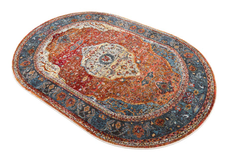Rust Red 4' 1 x 6' 1 Baracoa Oval Area Rug 100% Polypropylene Distressed Vintage Living Dining Room Office Traditional Carpet for Sale at Rug Engine