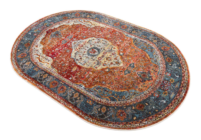 Rust Red 4' 1 x 6' 1 Baracoa Oval Area Rug 100% Polypropylene Distressed Vintage Living Dining Room Office Traditional Carpet for Sale at Rug Engine