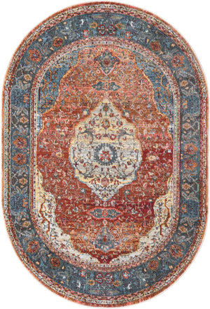 Rust Red 4' 1 x 6' 1 Baracoa Oval Area Rug 100% Polypropylene Distressed Vintage Living Dining Room Office Traditional Carpet for Sale at Rug Engine