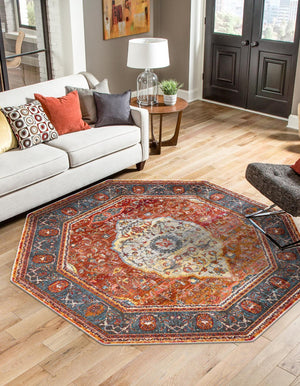 Rust Red 7' 1 x 7' 1 Baracoa Octagon Area Rug 100% Polypropylene Distressed Vintage Living Dining Room Office Traditional Carpet for Sale at Rug Engine