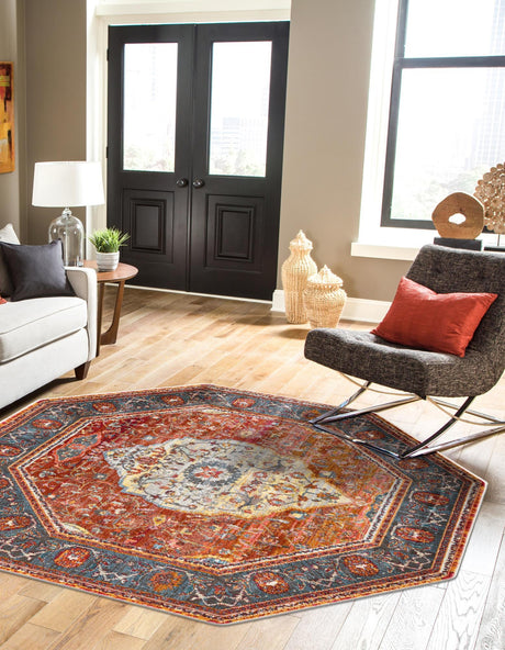 Rust Red 7' 1 x 7' 1 Baracoa Octagon Area Rug 100% Polypropylene Distressed Vintage Living Dining Room Office Traditional Carpet for Sale at Rug Engine