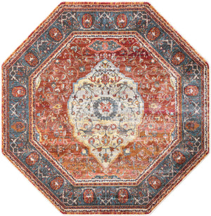 Rust Red 5' 3 x 5' 3 Baracoa Octagon Area Rug 100% Polypropylene Distressed Vintage Living Dining Room Office Traditional Carpet for Sale at Rug Engine