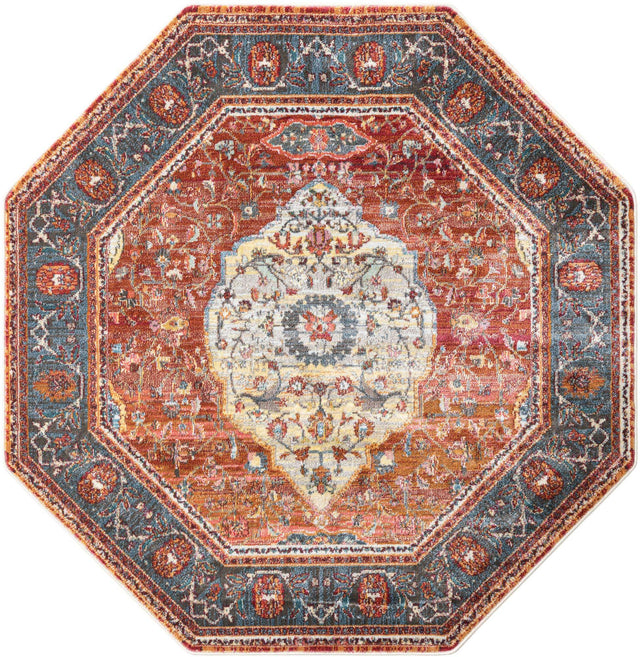 Rust Red 5' 3 x 5' 3 Baracoa Octagon Area Rug 100% Polypropylene Distressed Vintage Living Dining Room Office Traditional Carpet for Sale at Rug Engine