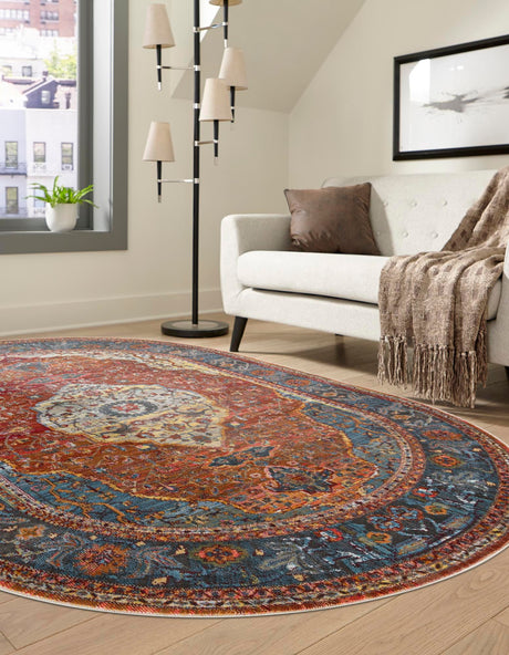 Rust Red 4' 1 x 6' 1 Baracoa Oval Area Rug 100% Polypropylene Distressed Vintage Living Dining Room Office Traditional Carpet for Sale at Rug Engine