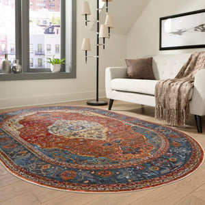 Rust Red 4' 1 x 6' 1 Baracoa Oval Area Rug 100% Polypropylene Distressed Vintage Living Dining Room Office Traditional Carpet for Sale at Rug Engine