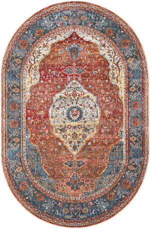 Rust Red 5' 5 x 8' Baracoa Oval Area Rug 100% Polypropylene Distressed Vintage Living Dining Room Office Traditional Carpet for Sale at Rug Engine