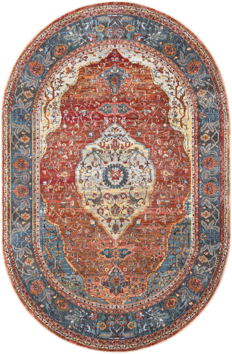 Rust Red 5' 5 x 8' Baracoa Oval Area Rug 100% Polypropylene Distressed Vintage Living Dining Room Office Traditional Carpet for Sale at Rug Engine