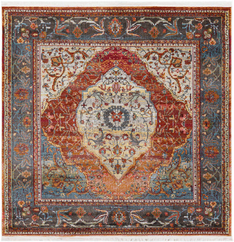 Rust Red 6' 1 x 6' 1 Baracoa Square Area Rug 100% Polypropylene Distressed Vintage Living Dining Room Office Traditional Carpet for Sale at Rug Engine