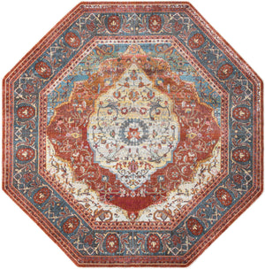 Rust Red 7' 1 x 7' 1 Baracoa Octagon Area Rug 100% Polypropylene Distressed Vintage Living Dining Room Office Traditional Carpet for Sale at Rug Engine