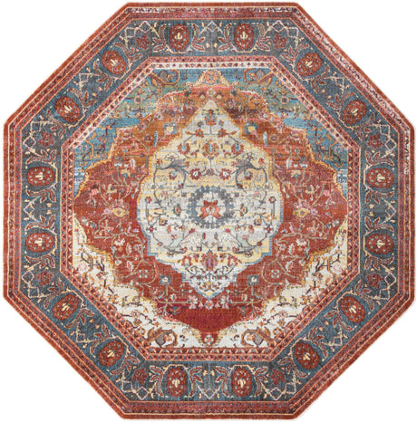 Rust Red 7' 1 x 7' 1 Baracoa Octagon Area Rug 100% Polypropylene Distressed Vintage Living Dining Room Office Traditional Carpet for Sale at Rug Engine