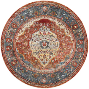 Rust Red 7' 1 x 7' 1 Baracoa Round Area Rug 100% Polypropylene Distressed Vintage Living Dining Room Office Traditional Carpet for Sale at Rug Engine
