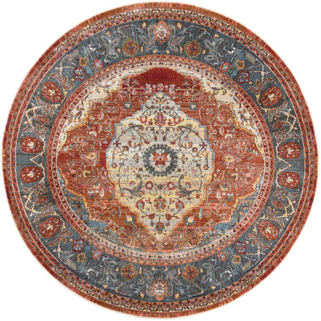 Rust Red 7' 1 x 7' 1 Baracoa Round Area Rug 100% Polypropylene Distressed Vintage Living Dining Room Office Traditional Carpet for Sale at Rug Engine