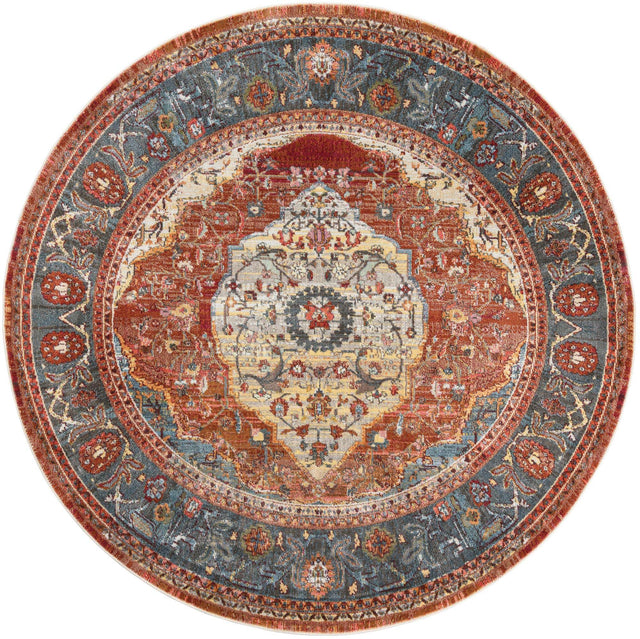 Rust Red 7' 1 x 7' 1 Baracoa Round Area Rug 100% Polypropylene Distressed Vintage Living Dining Room Office Traditional Carpet for Sale at Rug Engine