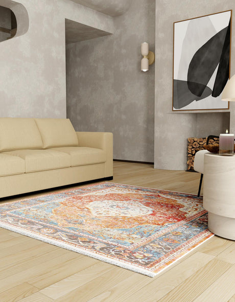 Rust Red 3' 3 x 3' 3 Baracoa Square Area Rug 100% Polypropylene Distressed Vintage Living Dining Room Office Traditional Carpet for Sale at Rug Engine