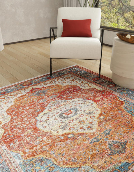 Rust Red 7' 1 x 7' 1 Baracoa Square Area Rug 100% Polypropylene Distressed Vintage Living Dining Room Office Traditional Carpet for Sale at Rug Engine