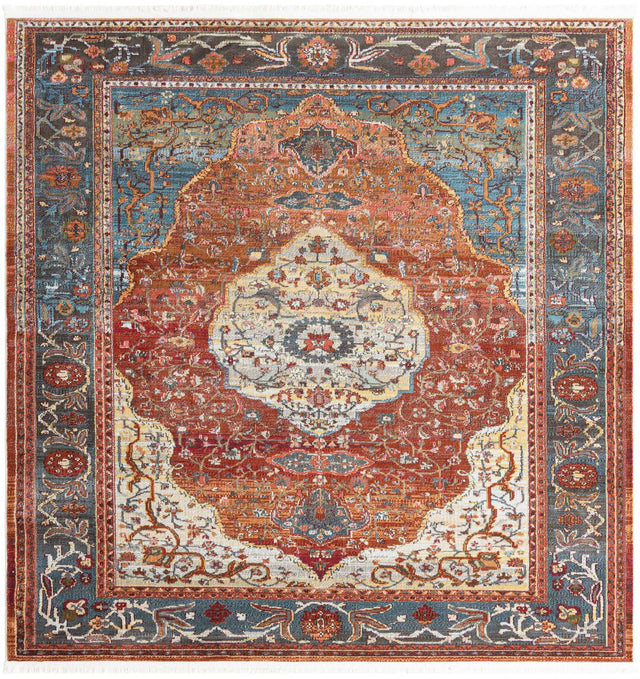 Rust Red 7' 10 x 7' 10 Baracoa Square Area Rug 100% Polypropylene Distressed Vintage Living Dining Room Office Traditional Carpet for Sale at Rug Engine