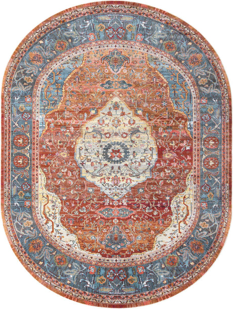 Rust Red 7' 10 x 10' Baracoa Oval Area Rug 100% Polypropylene Distressed Vintage Living Dining Room Office Traditional Carpet for Sale at Rug Engine