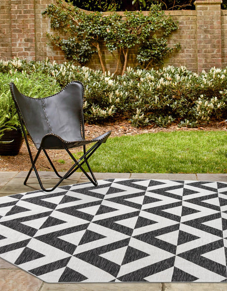 Charcoal Gray 7' 10 x 7' 10 Jill Zarin Outdoor Octagon Area Rug Weather Resistant for Patio, Deck, Terrace, Balcony, Porch Durable 100% Polypropylene Carpet for Outside for Sale at Rug Engine