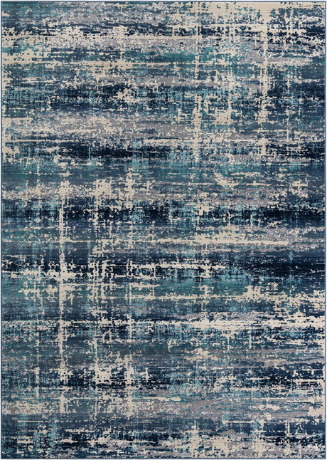 Blue 7' 1 x 10' Malibu Rectangle Area Rug 70% Polypropylene & 30% Polyester Colorful Modern Carpet for Living, Dining, Office, Bedrooms for Sale at Rug Engine