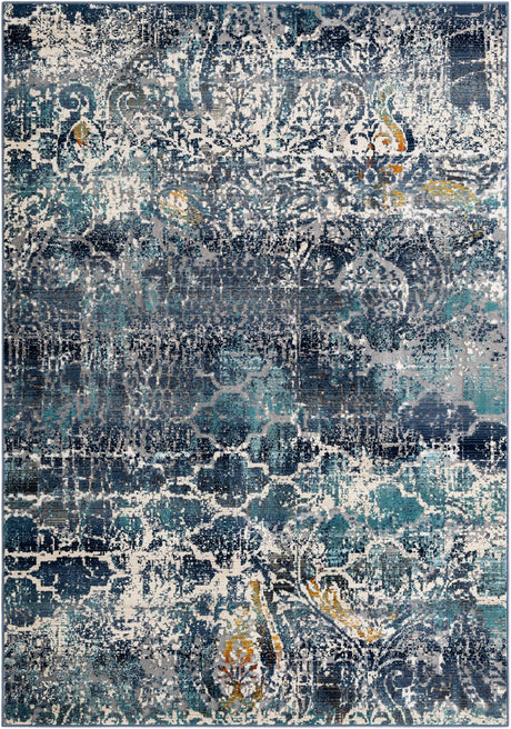Blue 6' 1 x 9' 2 Malibu Rectangle Area Rug 70% Polypropylene & 30% Polyester Colorful Modern Carpet for Living, Dining, Office, Bedrooms for Sale at Rug Engine